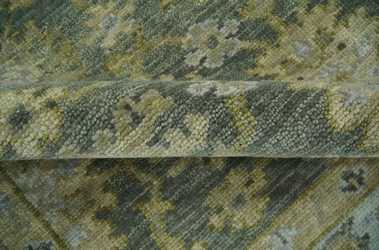 Custom Made Gray, Silver and Olive Hand knotted Traditional Oushak Wool Area Rug