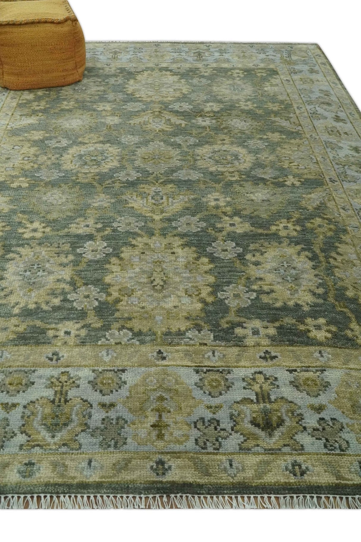 Custom Made Gray, Silver and Olive Hand knotted Traditional Oushak Wool Area Rug