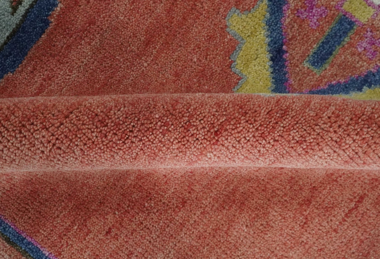 Custom Made Hand Knotted Dark Peach and Silver Traditional Wool Rug