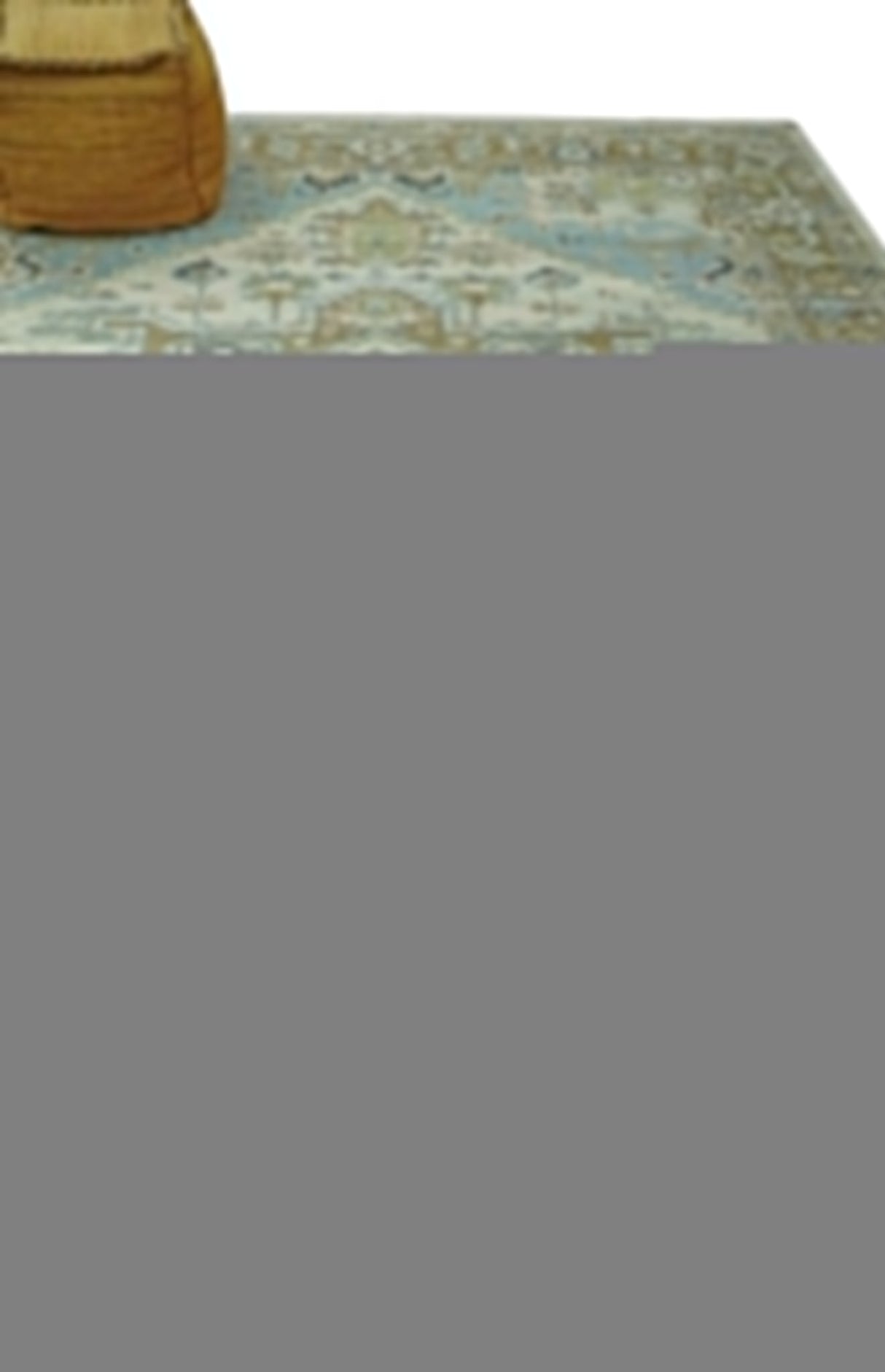 Custom Made Hand Knotted Ivory, Olive and Light Blue Traditional Wool Area Rug