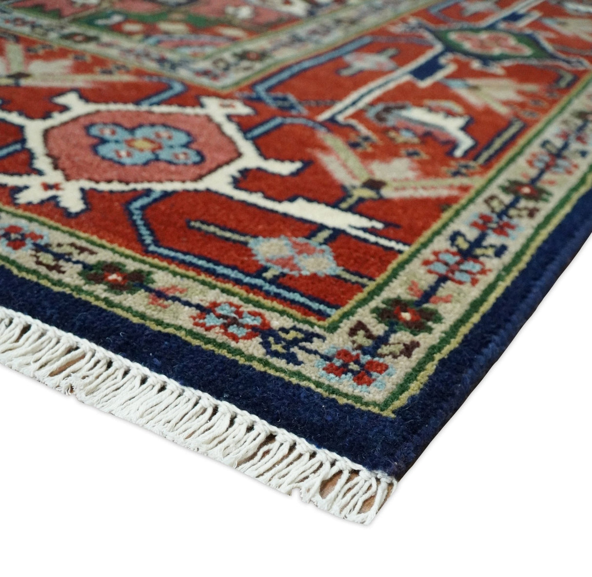 Custom Made Hand Knotted Multi Size Large Olive, Blue, Ivory and Rust Traditional Wool Rug