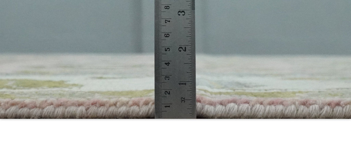 Custom Made Hand Knotted Peach, Ivory and Olive Traditional Style Wool Area Rug