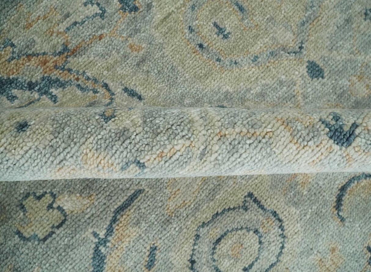 Custom Made Hand Knotted Silver and Blue Traditional Oushak Wool Rug