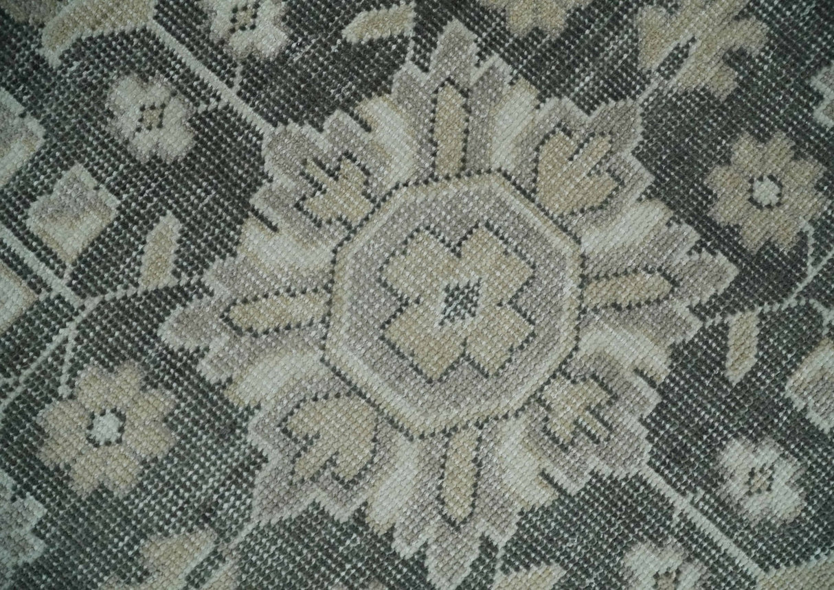 Custom Made Hand Knotted Silver, Charcoal and Ivory Traditional Medallion Wool Area Rug