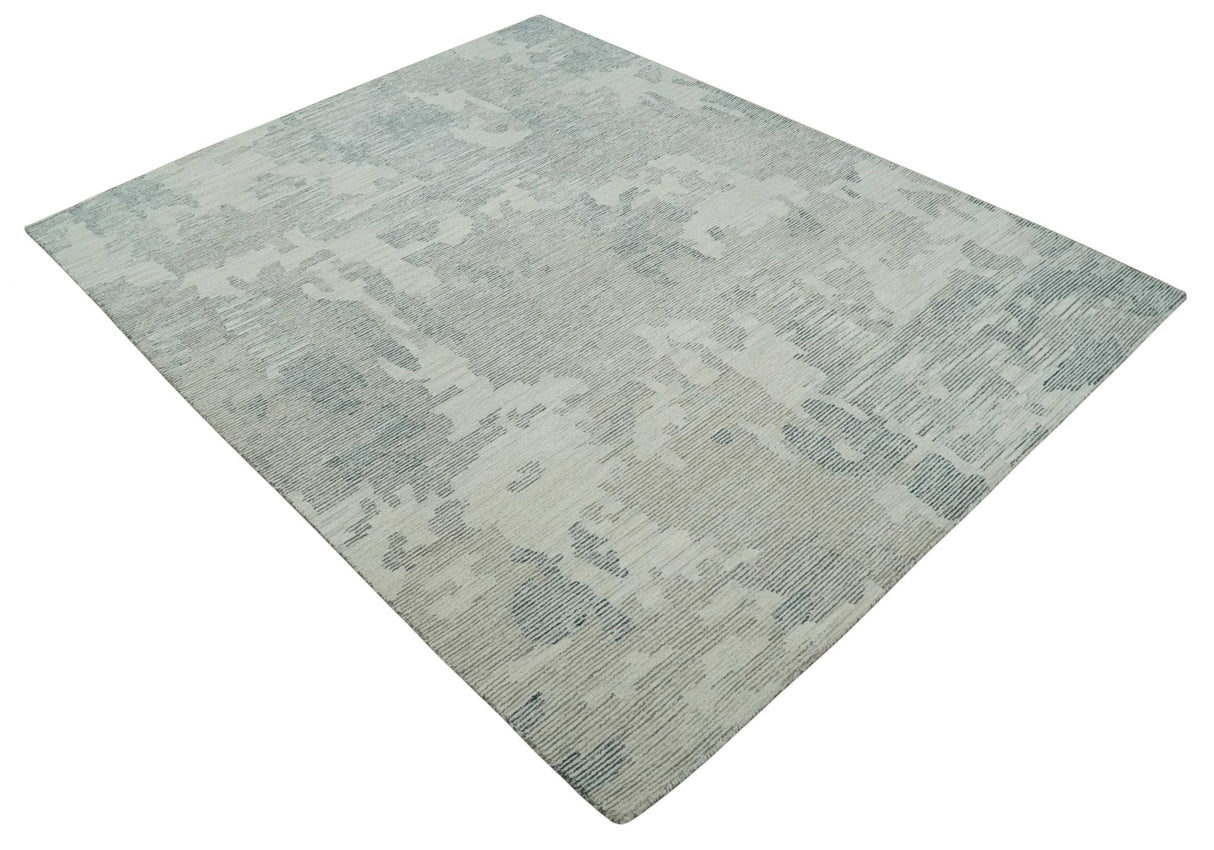 Custom Made Hand Tufted Ivory, Beige and Charcoal Modern Abstract Design Rug