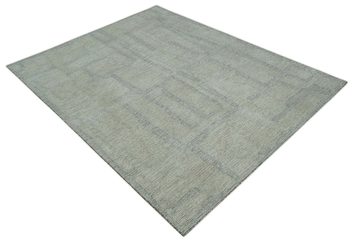 Custom Made Hand Tufted Ivory, Olive and Charcoal Modern Abstract Stripes Design Rug