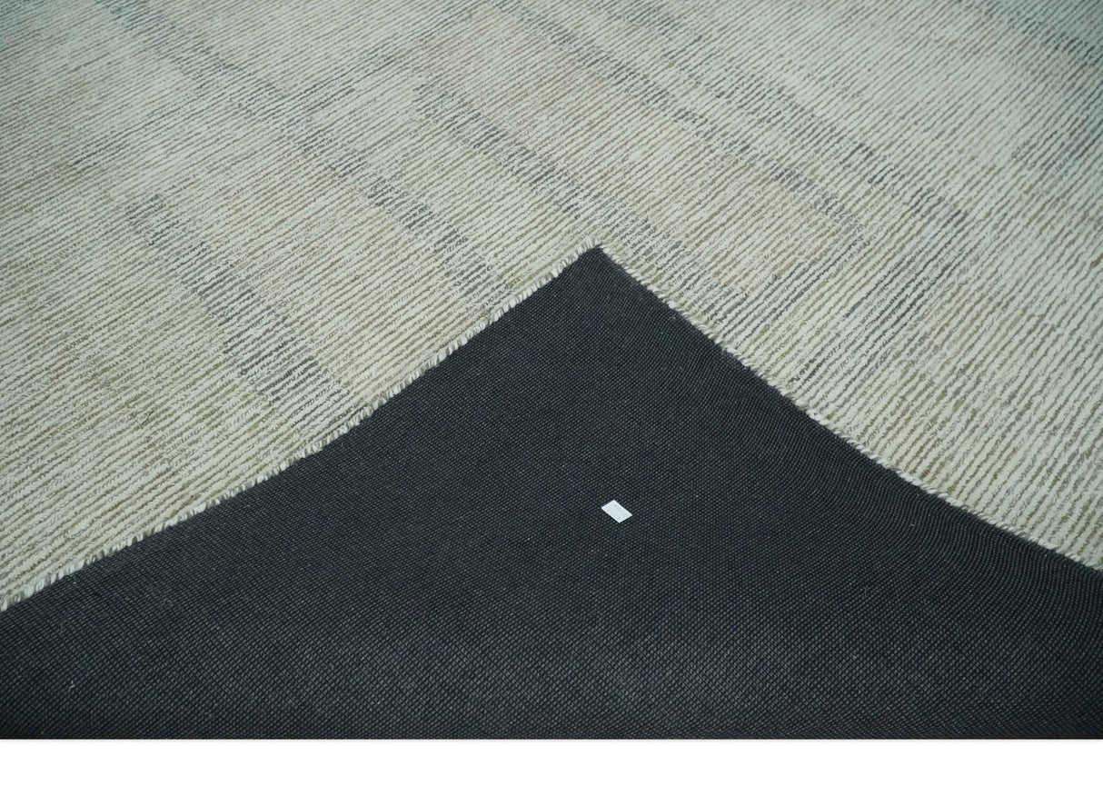 Custom Made Hand Tufted Ivory, Olive and Charcoal Modern Abstract Stripes Design Rug