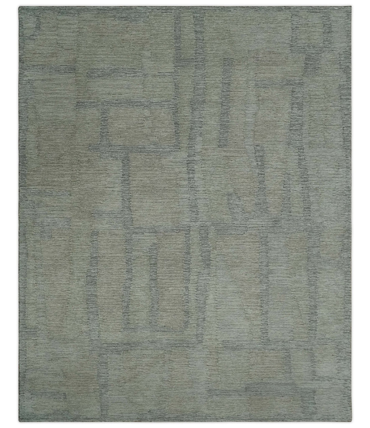 Custom Made Hand Tufted Ivory, Olive and Charcoal Modern Abstract Stripes Design Rug