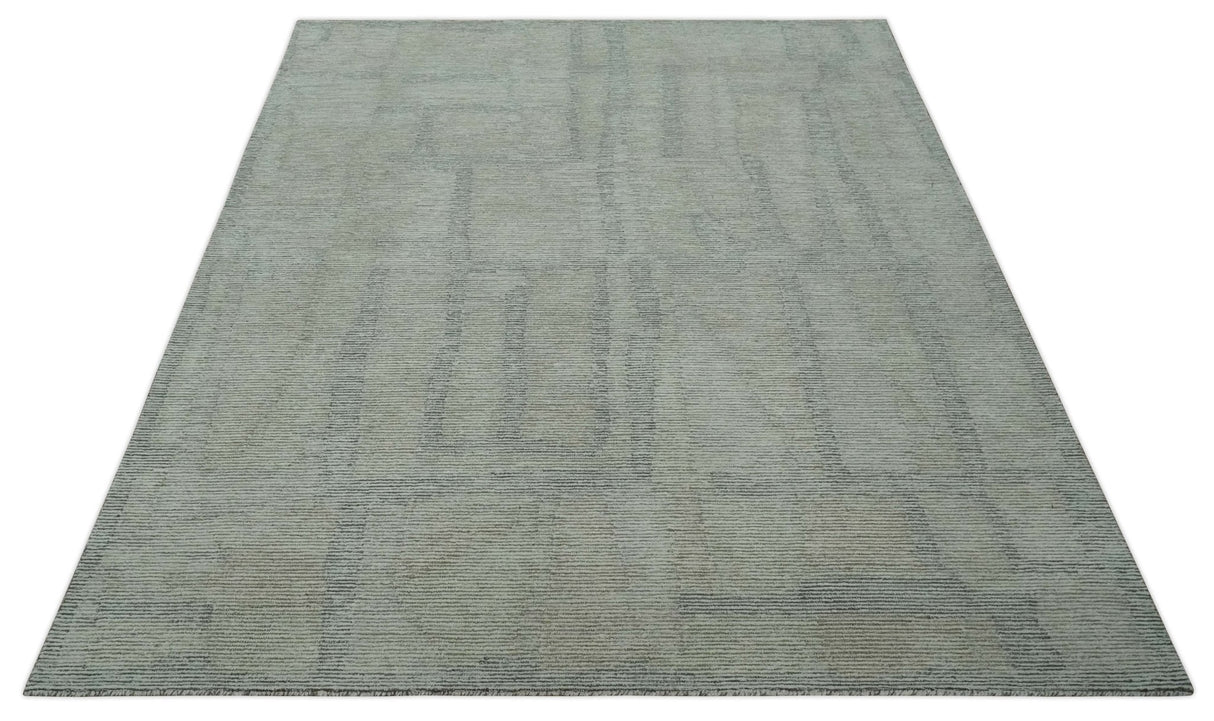 Custom Made Hand Tufted Ivory, Olive and Charcoal Modern Abstract Stripes Design Rug