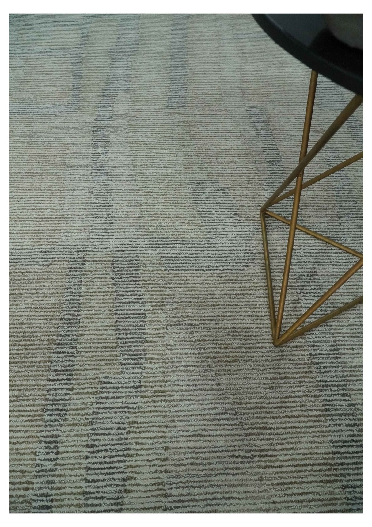 Custom Made Hand Tufted Ivory, Olive and Charcoal Modern Abstract Stripes Design Rug