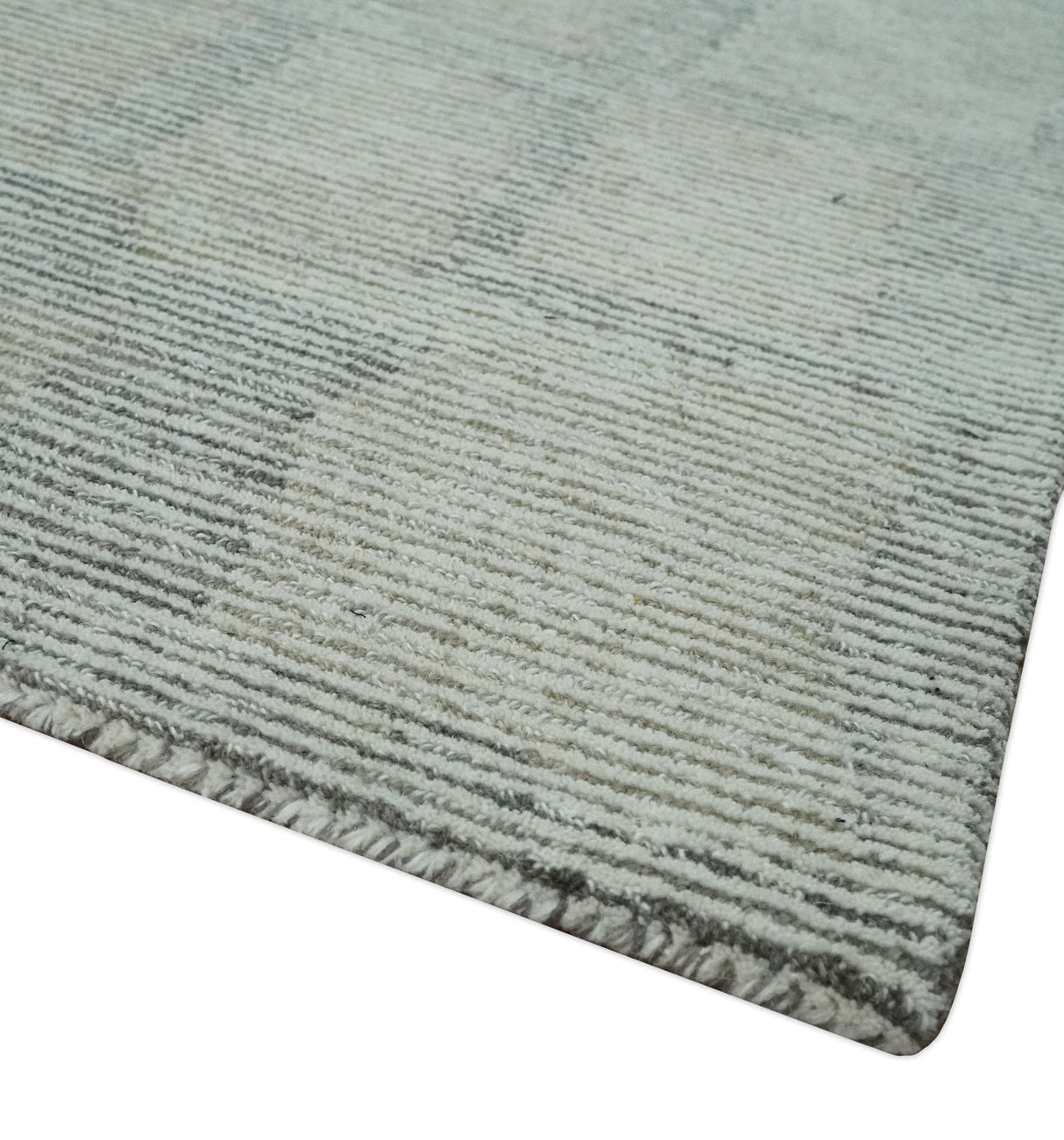Custom Made Hand Tufted Ivory, Olive and Charcoal Modern Abstract Stripes Design Rug
