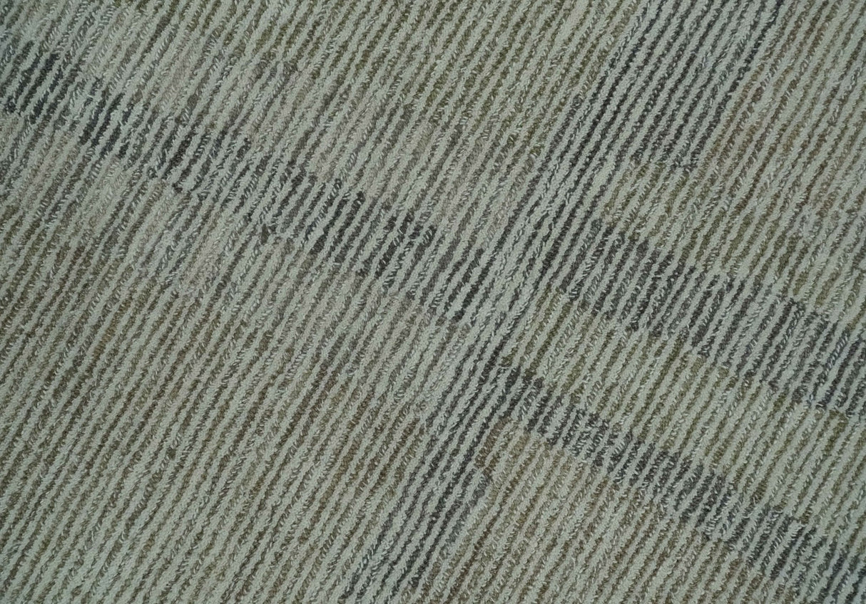 Custom Made Hand Tufted Ivory, Olive and Charcoal Modern Abstract Stripes Design Rug