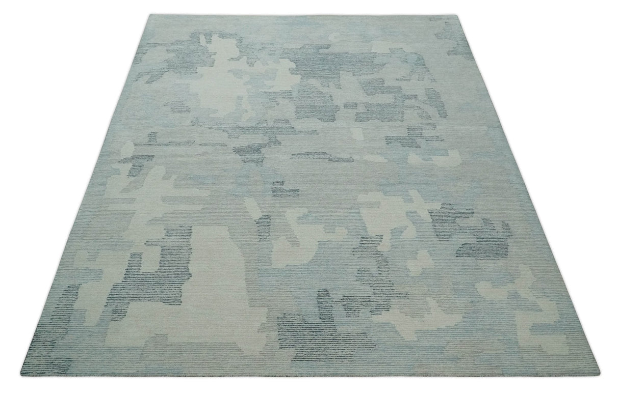 Custom Made Hand Tufted Ivory, Silver, Gray and Charcoal Modern Abstract Design Rug