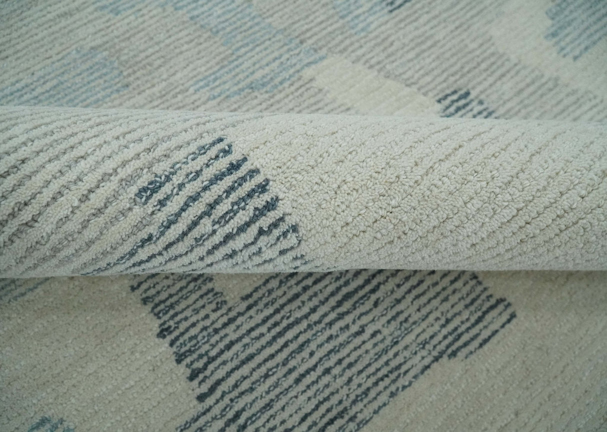 Custom Made Hand Tufted Ivory, Silver, Gray and Charcoal Modern Abstract Design Rug