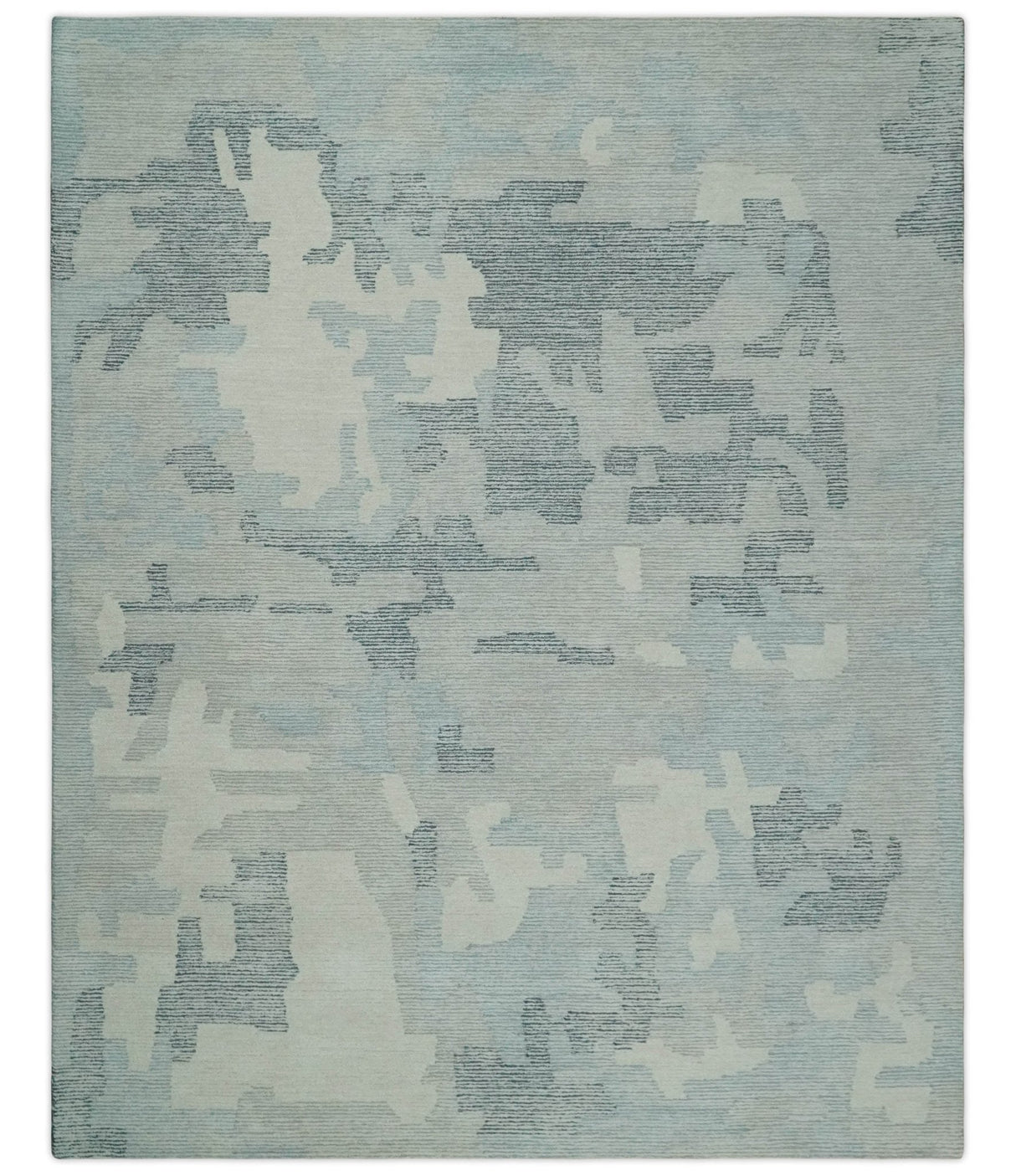 Custom Made Hand Tufted Ivory, Silver, Gray and Charcoal Modern Abstract Design Rug