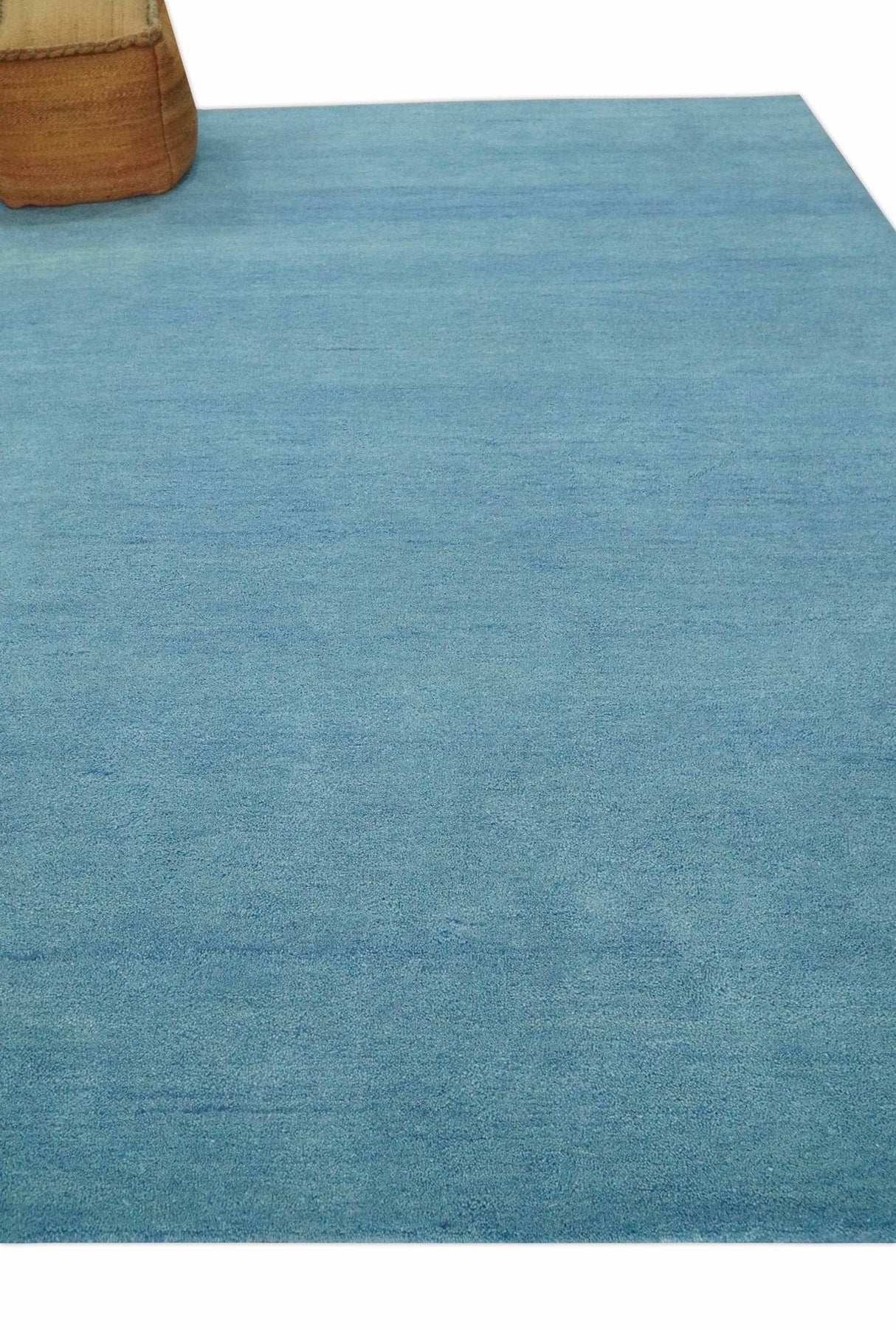 Custom Made Hand Tufted Solid Plane Light Blue Woolen wool Area Rug