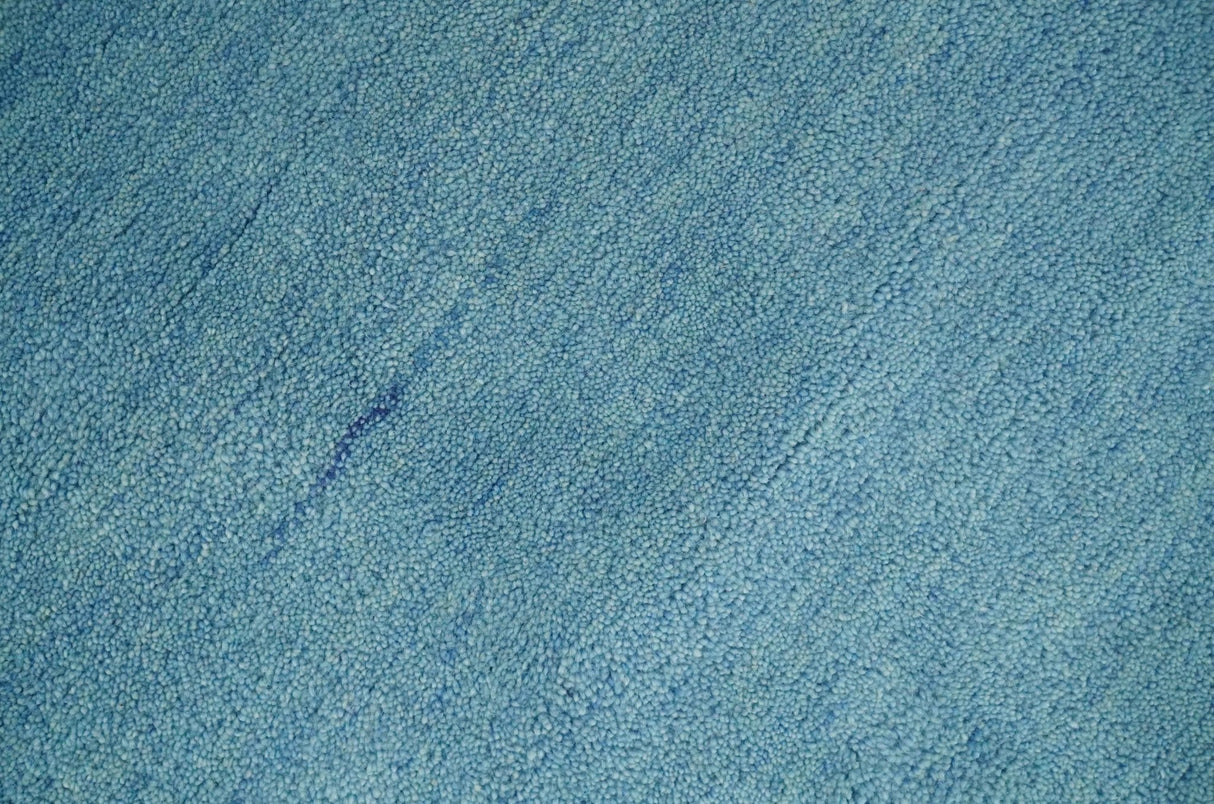 Custom Made Hand Tufted Solid Plane Light Blue Woolen wool Area Rug