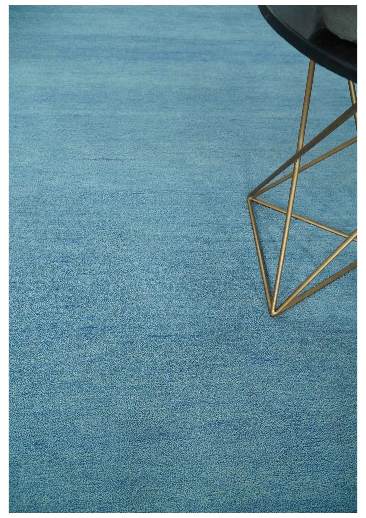 Custom Made Hand Tufted Solid Plane Light Blue Woolen wool Area Rug