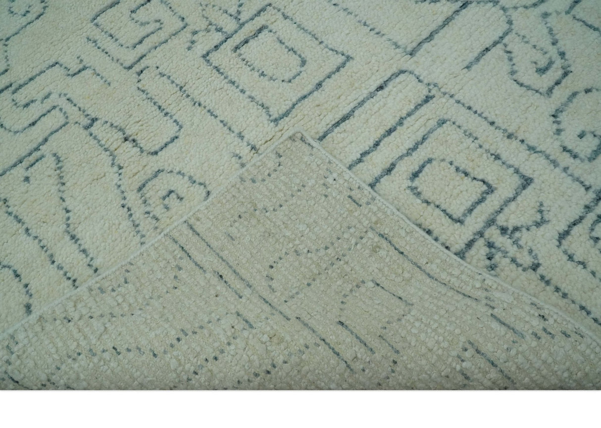 Custom Made Ivory, Beige and Gray Maze Design Hand knotted wool Area Rug