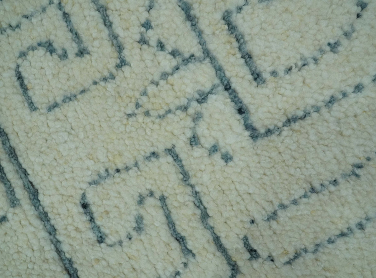 Custom Made Ivory, Beige and Gray Maze Design Hand knotted wool Area Rug