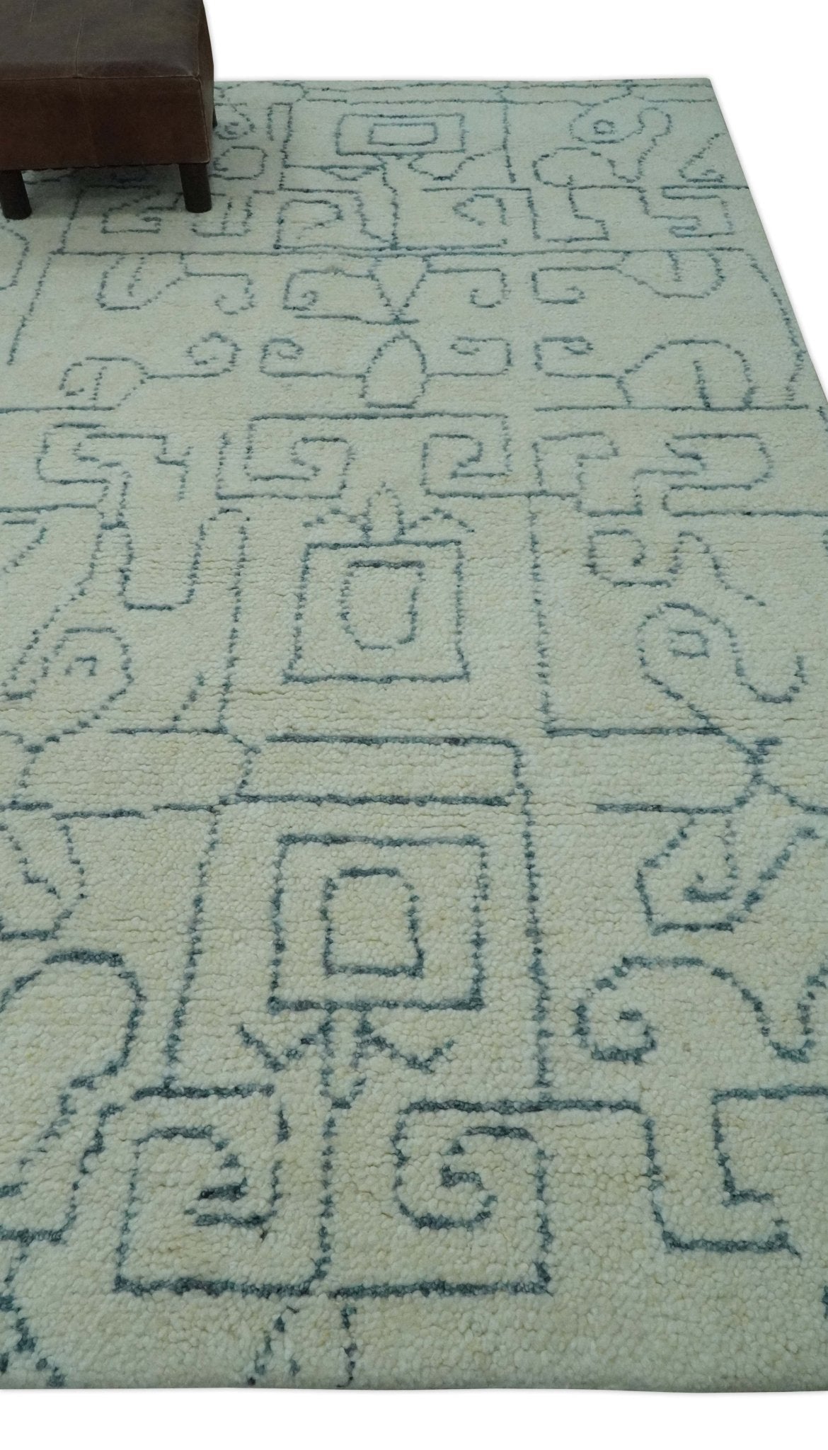 Custom Made Ivory, Beige and Gray Maze Design Hand knotted wool Area Rug