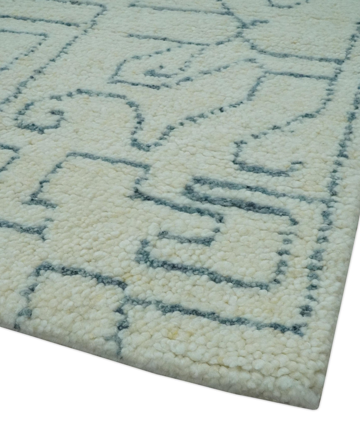 Custom Made Ivory, Beige and Gray Maze Design Hand knotted wool Area Rug