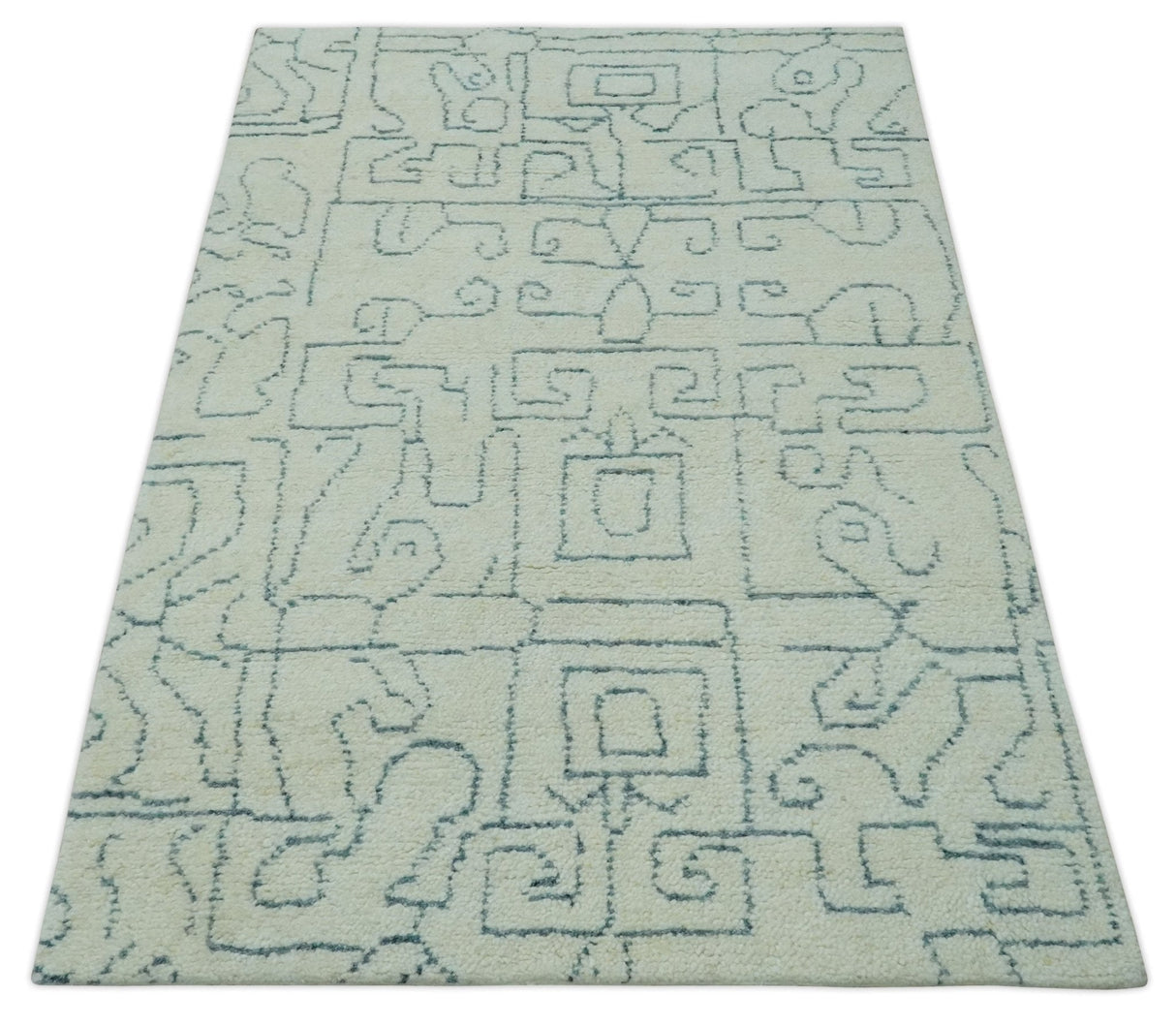 Custom Made Ivory, Beige and Gray Maze Design Hand knotted wool Area Rug