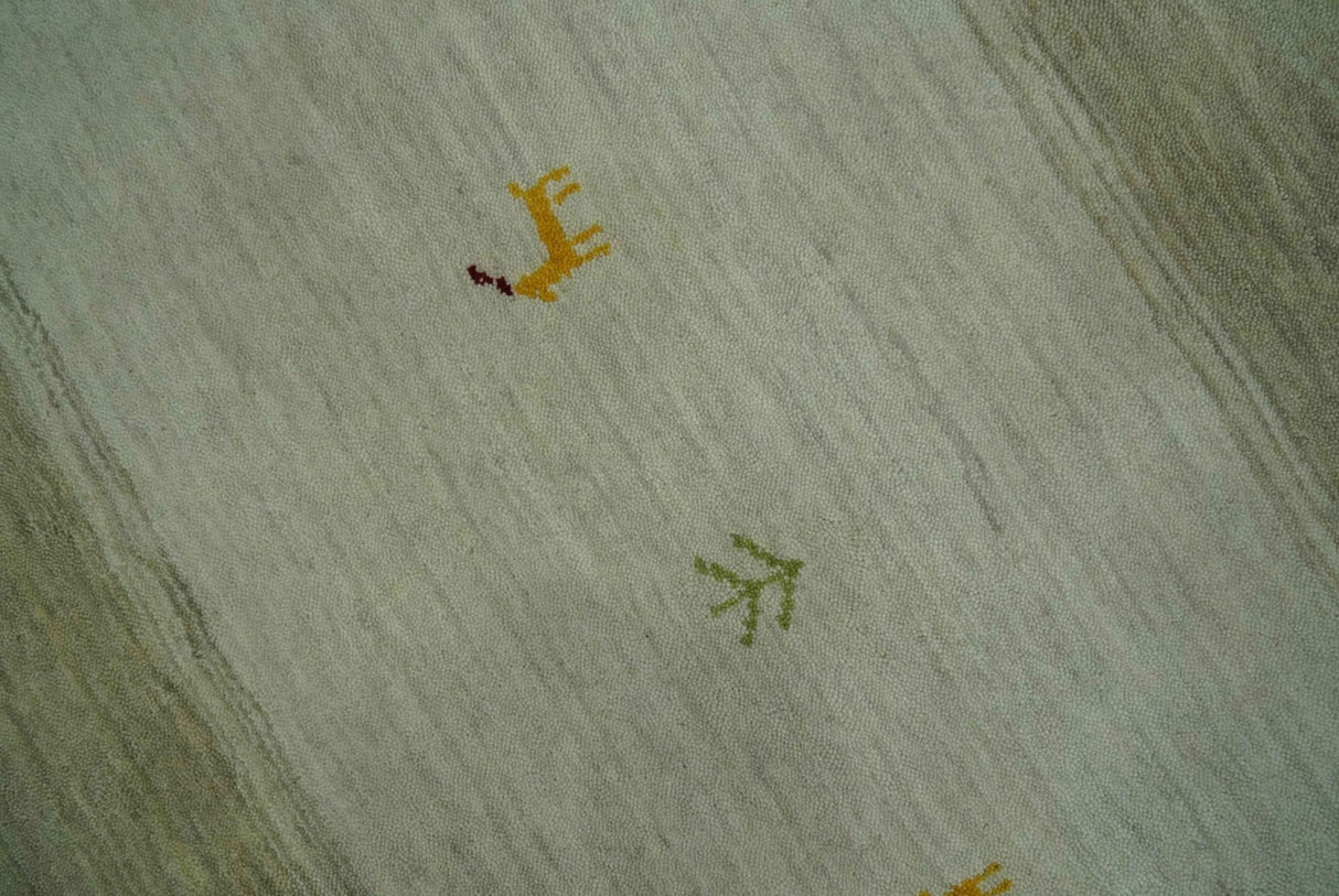 Custom Made Ivory, Beige and Rust Geometrical stripes Design Hand loom Wool Area Rug