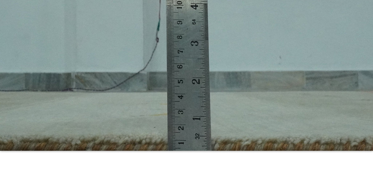 Custom Made Ivory, Beige and Rust Geometrical stripes Design Hand loom Wool Area Rug