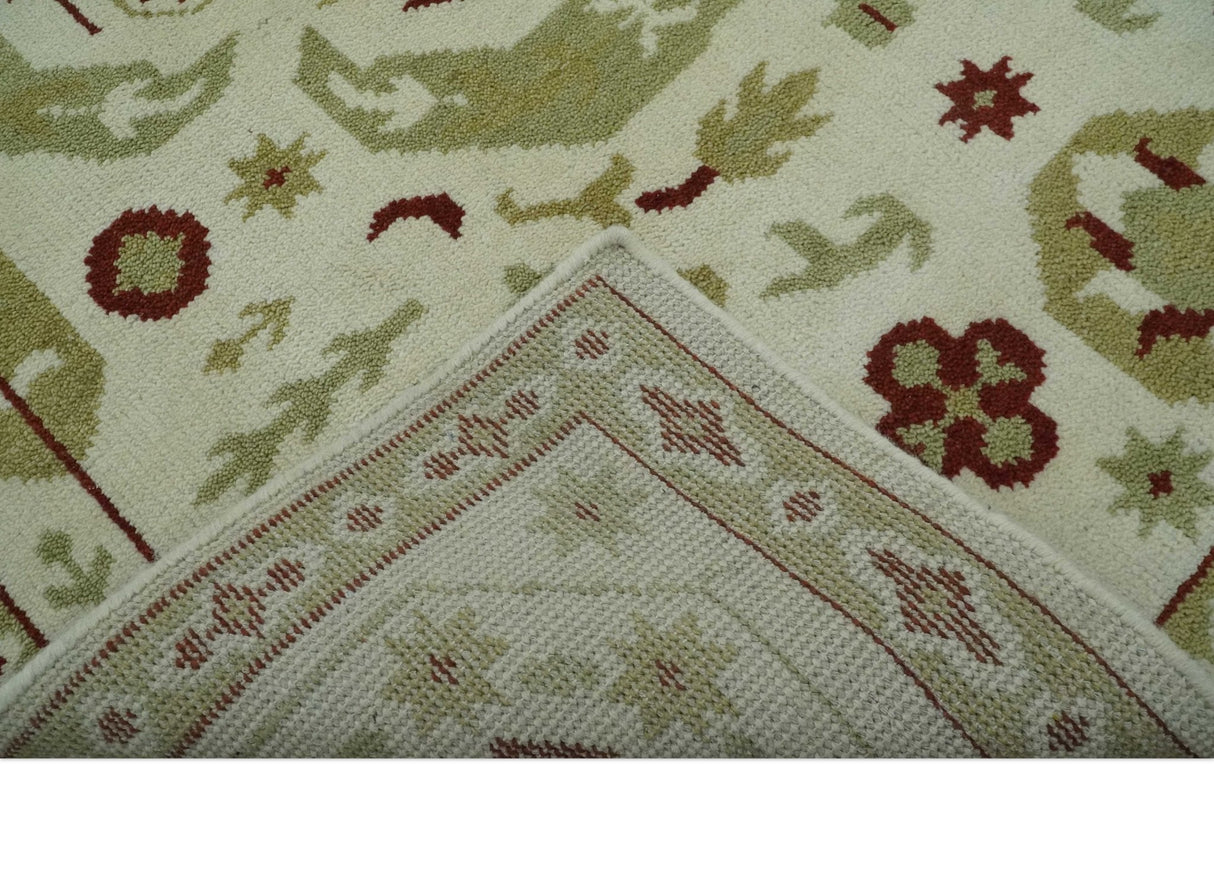 Custom Made Ivory, Olive and Maroon Traditional Medallion Mamluk Design wool Rug