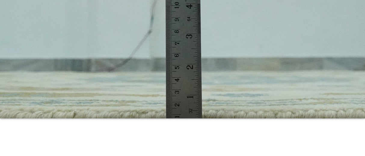 Custom Made Ivory, Olive and Teal Hand Knotted Traditional Medallion Mamluk Design wool Rug