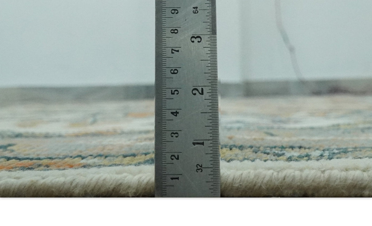 Custom Made Ivory, Silver, Peach and Olive Hand Knotted Traditional Heriz wool Area Rug