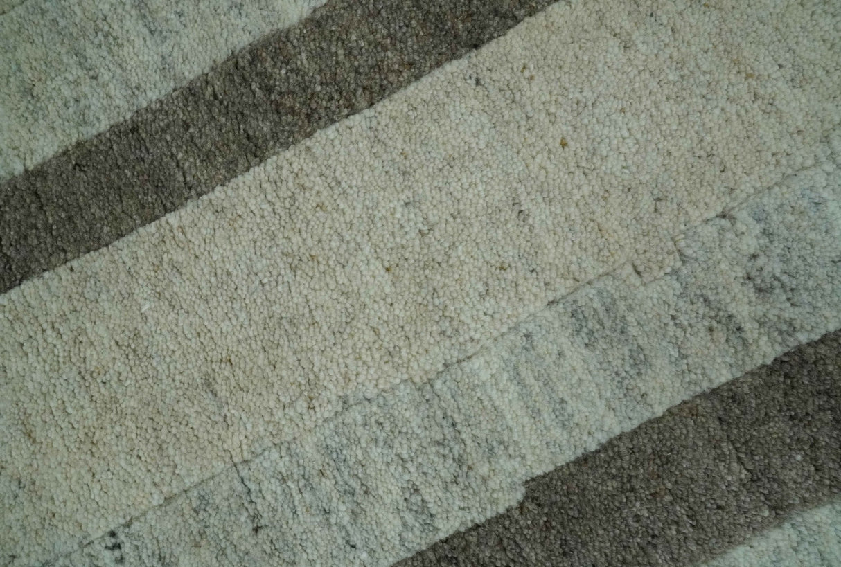 Custom Made Modern Geometrical Silver, Ivory and Charcoal Hand Knotted Wool area Rug