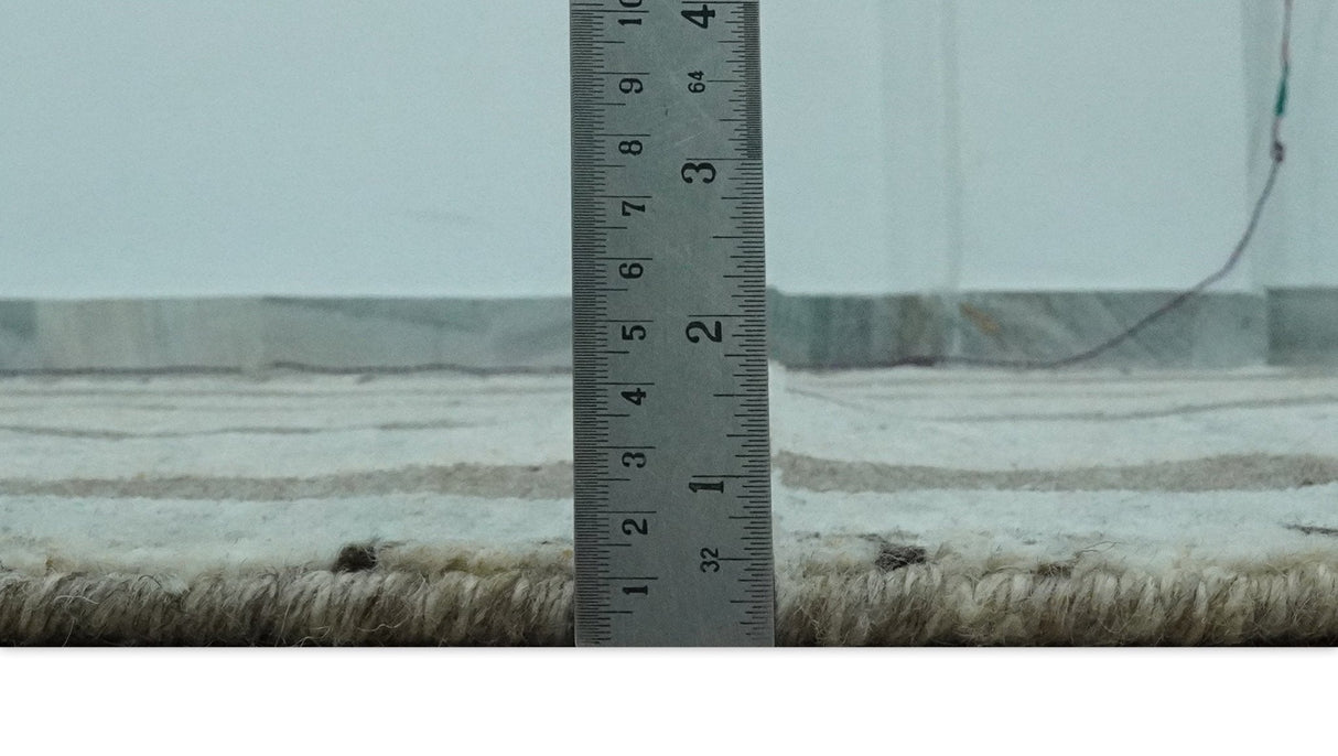 Custom Made Modern Geometrical Silver, Ivory and Charcoal Hand Knotted Wool area Rug