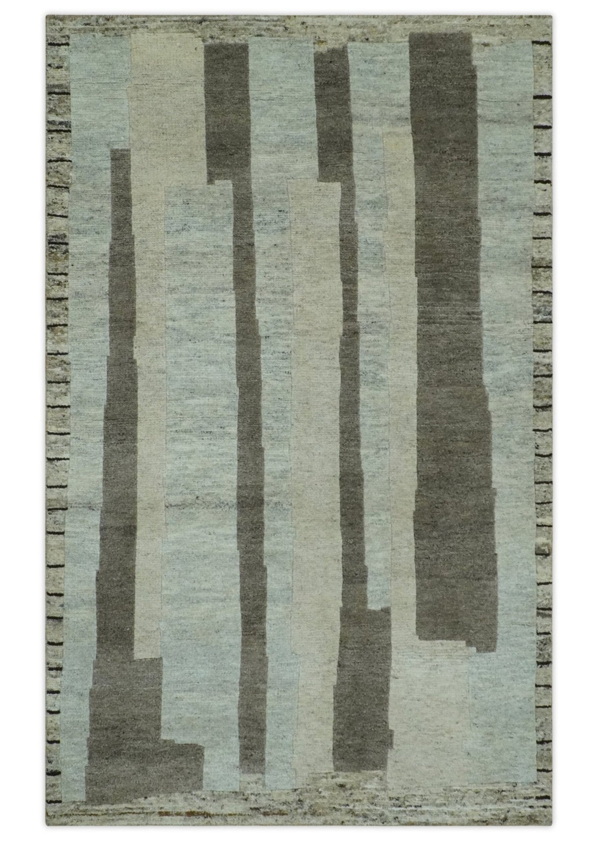 Custom Made Modern Geometrical Silver, Ivory and Charcoal Hand Knotted Wool area Rug