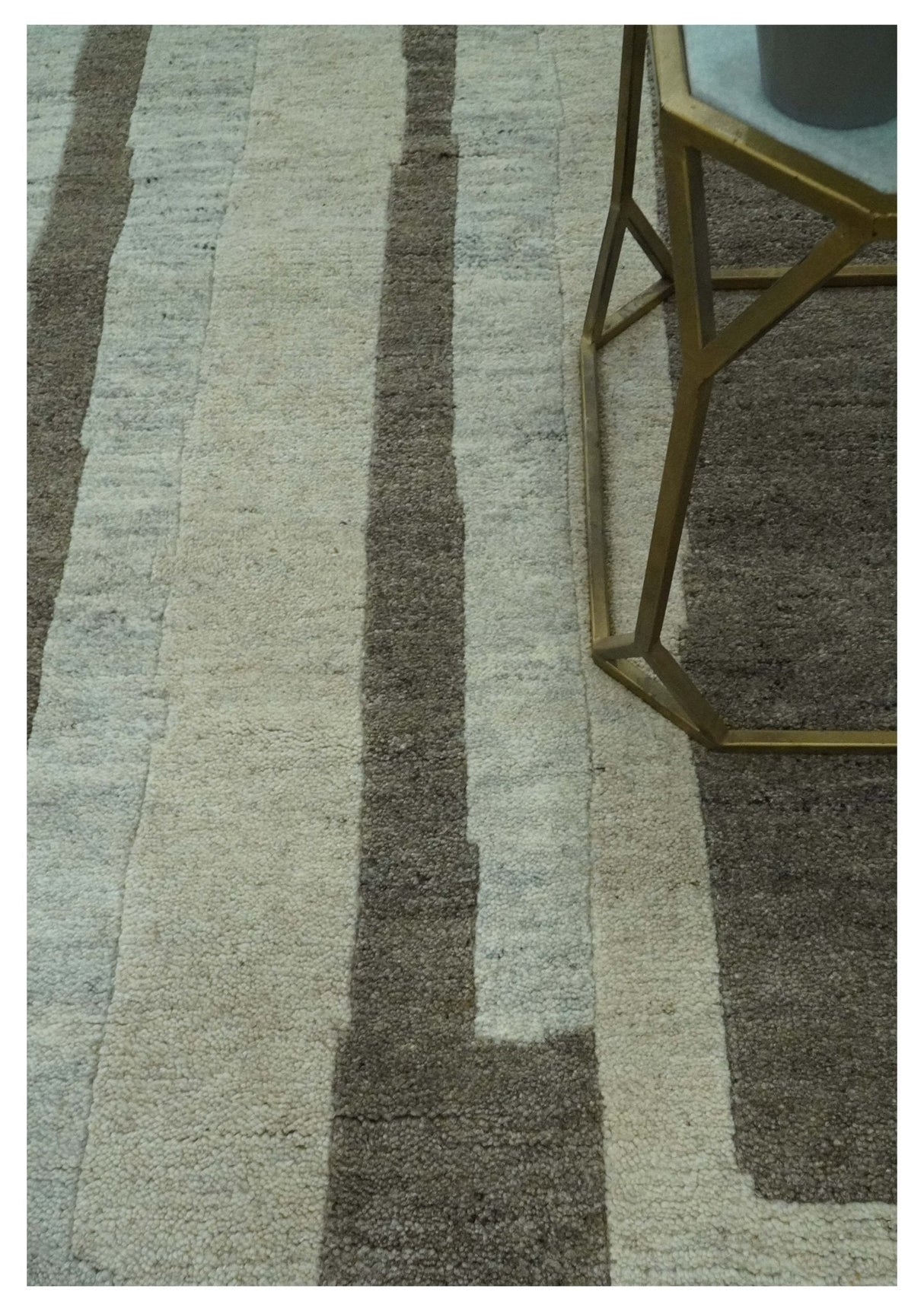 Custom Made Modern Geometrical Silver, Ivory and Charcoal Hand Knotted Wool area Rug