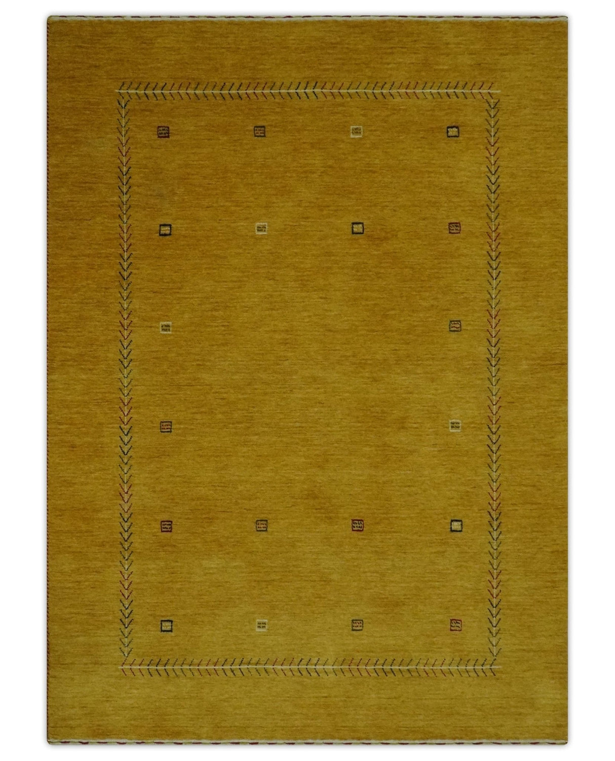 Custom Made Mustard Modern Tribal Design Wool Area Rug