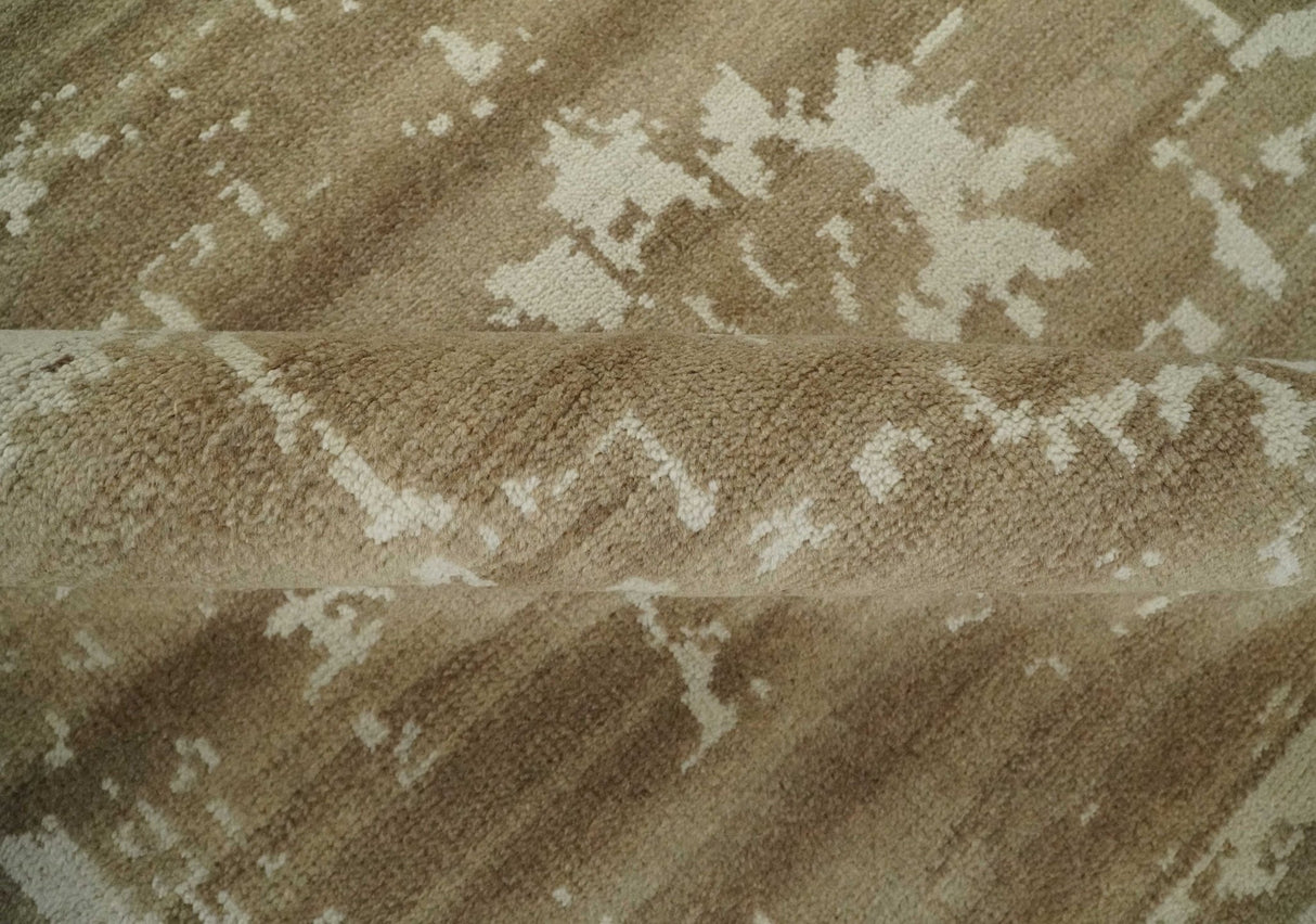 Custom Made Neutral Earthy Brown and Beige Chic Hand Knotted Natural Wool Minimal Area rug