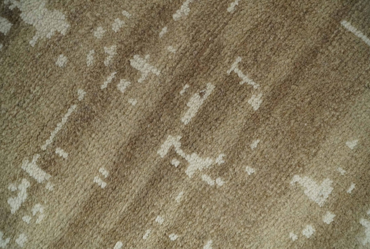 Custom Made Neutral Earthy Brown and Beige Chic Hand Knotted Natural Wool Minimal Area rug