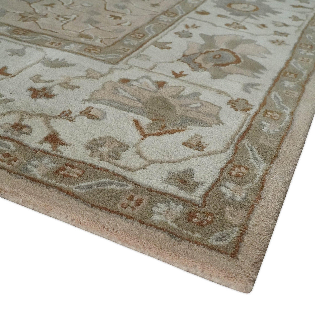 Custom Made Oushak Design Tufted Peach, Ivory and Olive Traditional Rug