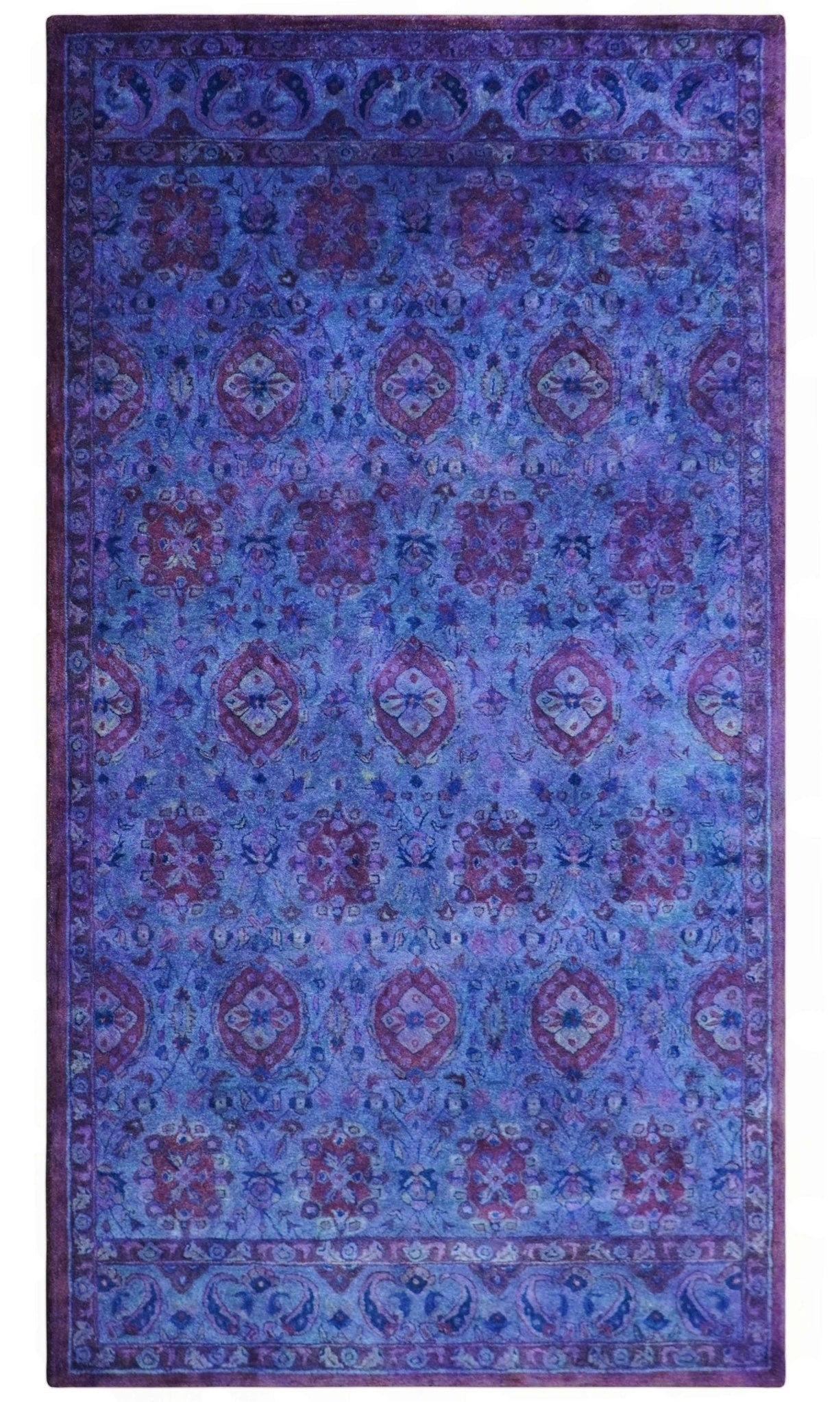 Custom Made Hand Tufted Blue Traditional Style Overdyed Wool Area Rug