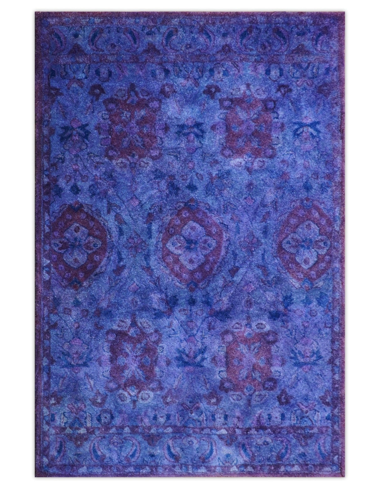 Custom Made Hand Tufted Blue Traditional Style Overdyed Wool Area Rug