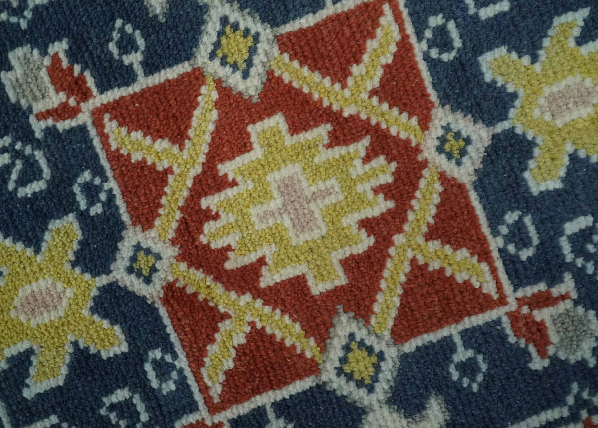 Custom Made Red, Blue, Gray and Mustard Traditional Hand knotted wool Area Rug