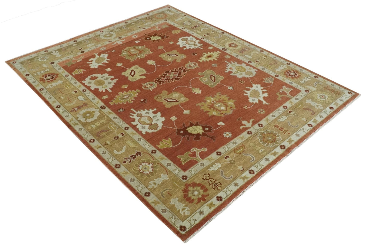 Custom Made Rust, Ivory and Beige Hand Knotted Traditional Oushak Multi Size Wool Area Rug