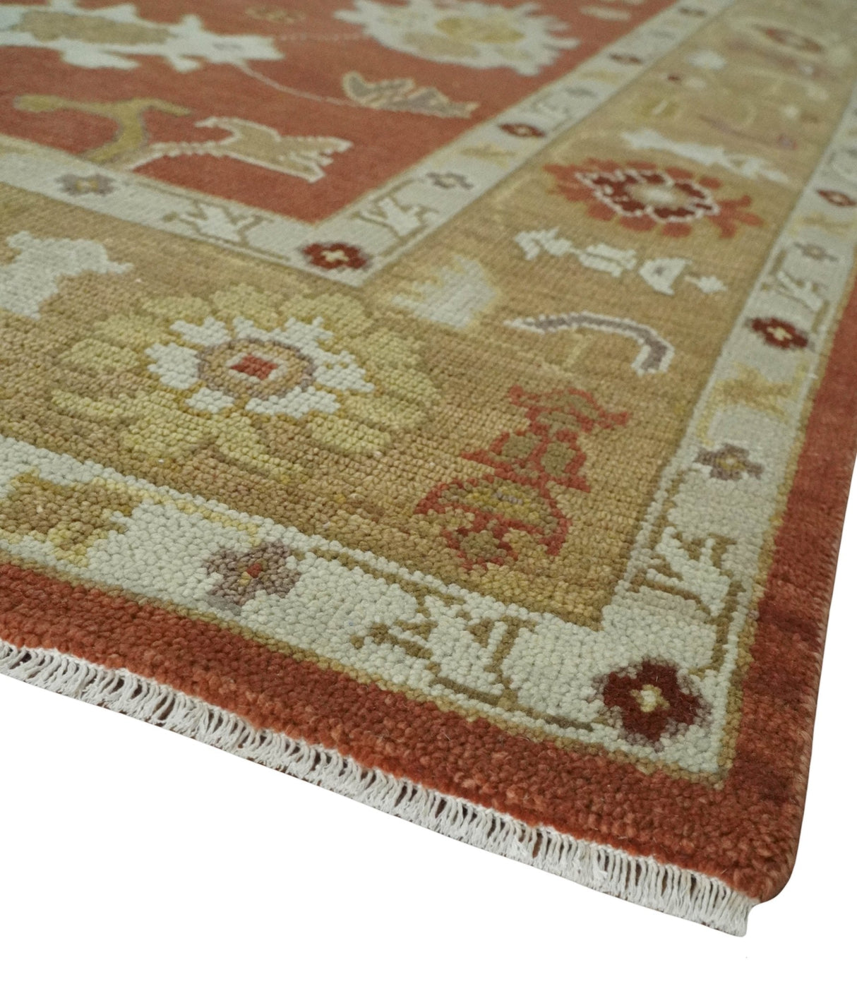 Custom Made Rust, Ivory and Beige Hand Knotted Traditional Oushak Multi Size Wool Area Rug