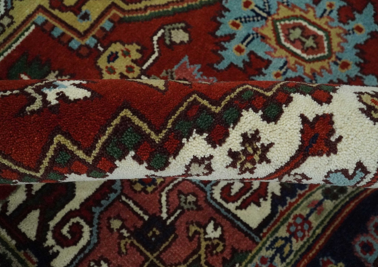 Custom Made Rust, Mustard, Ivory and Blue Hand Knotted Traditional Wool Area Rug