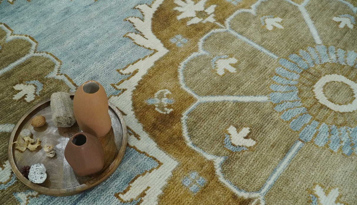 Custom Made Silver, Olive and Ivory Traditional Medallion Large Floral Design Hand knotted wool Area Rug