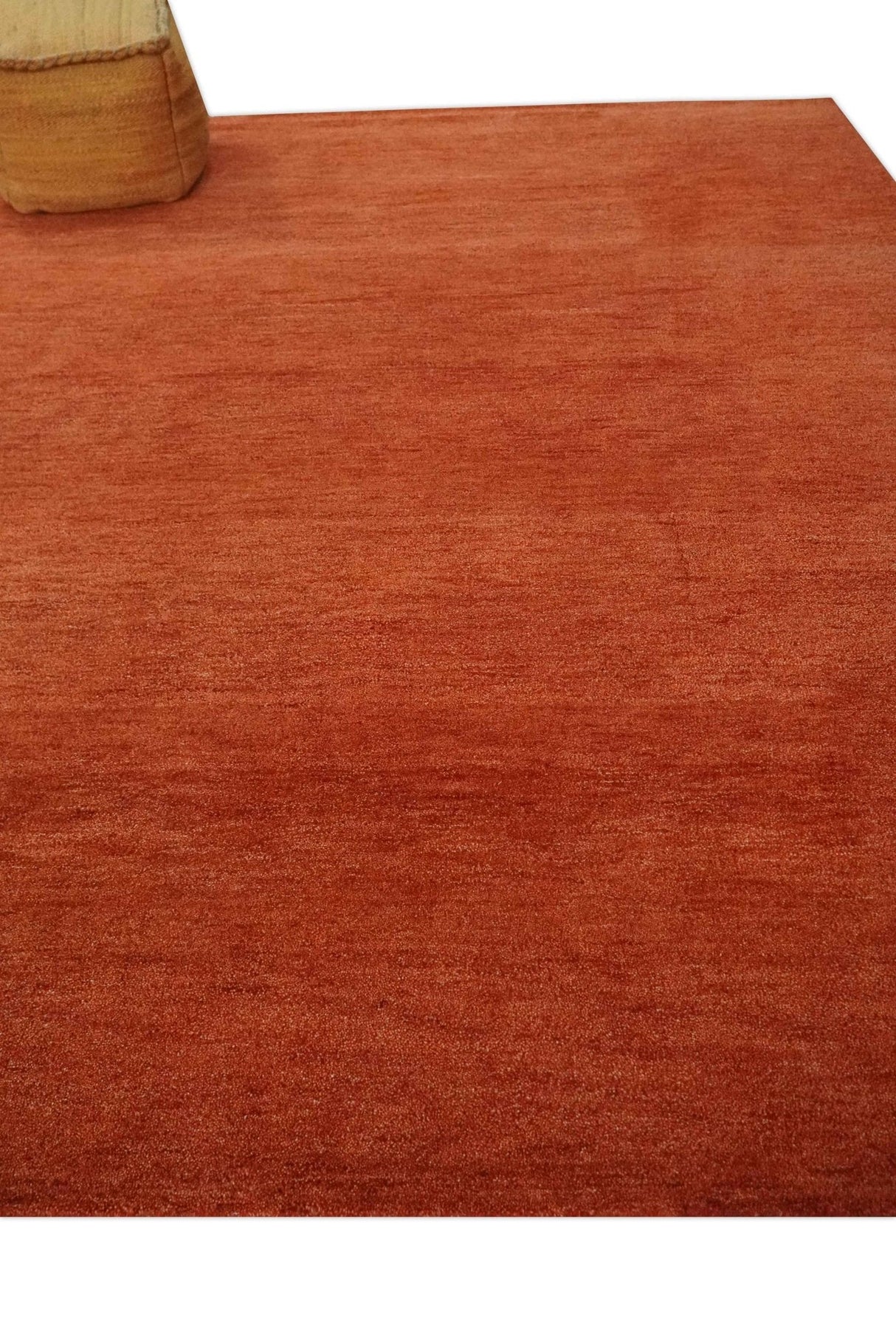 Custom Made Solid Plane Rust Woolen Hand Tufted Multi Size wool Rug