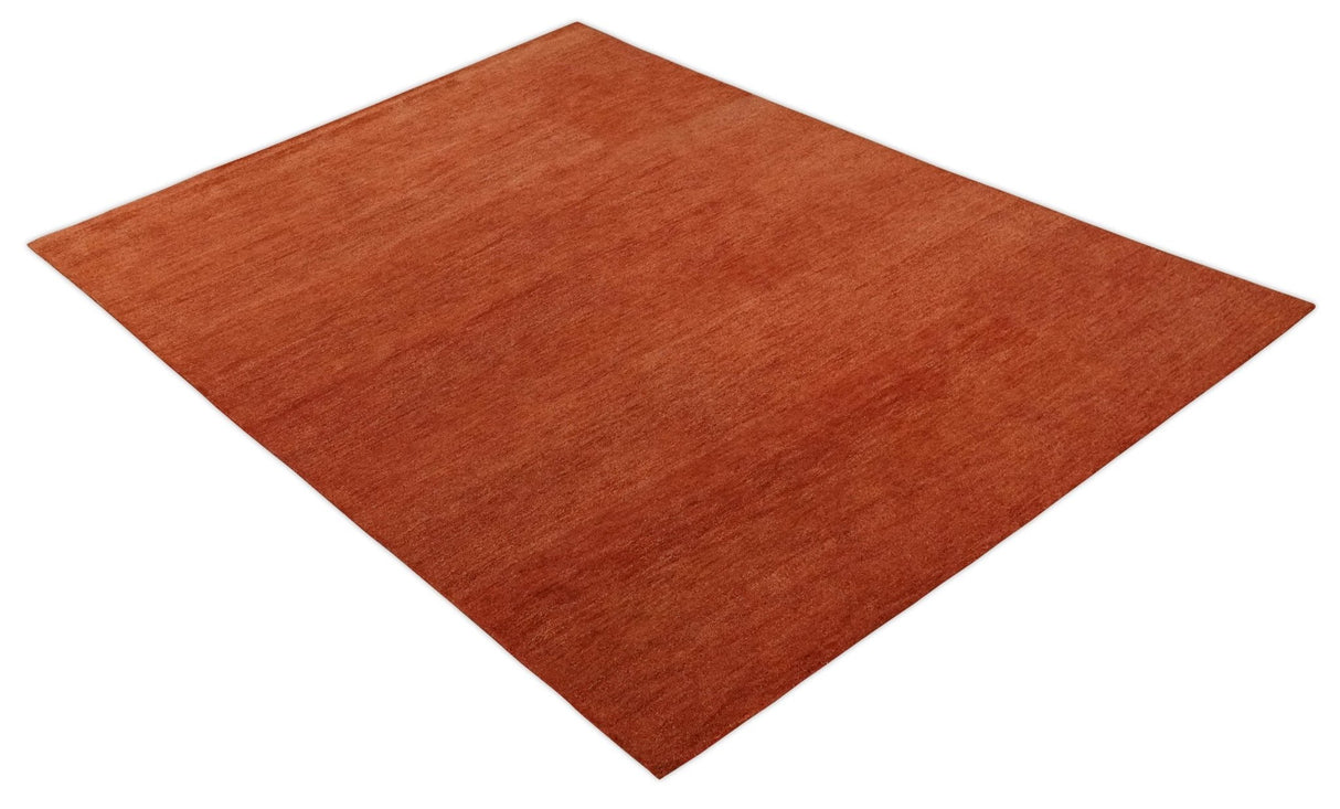 Custom Made Solid Plane Rust Woolen Hand Tufted Multi Size wool Rug