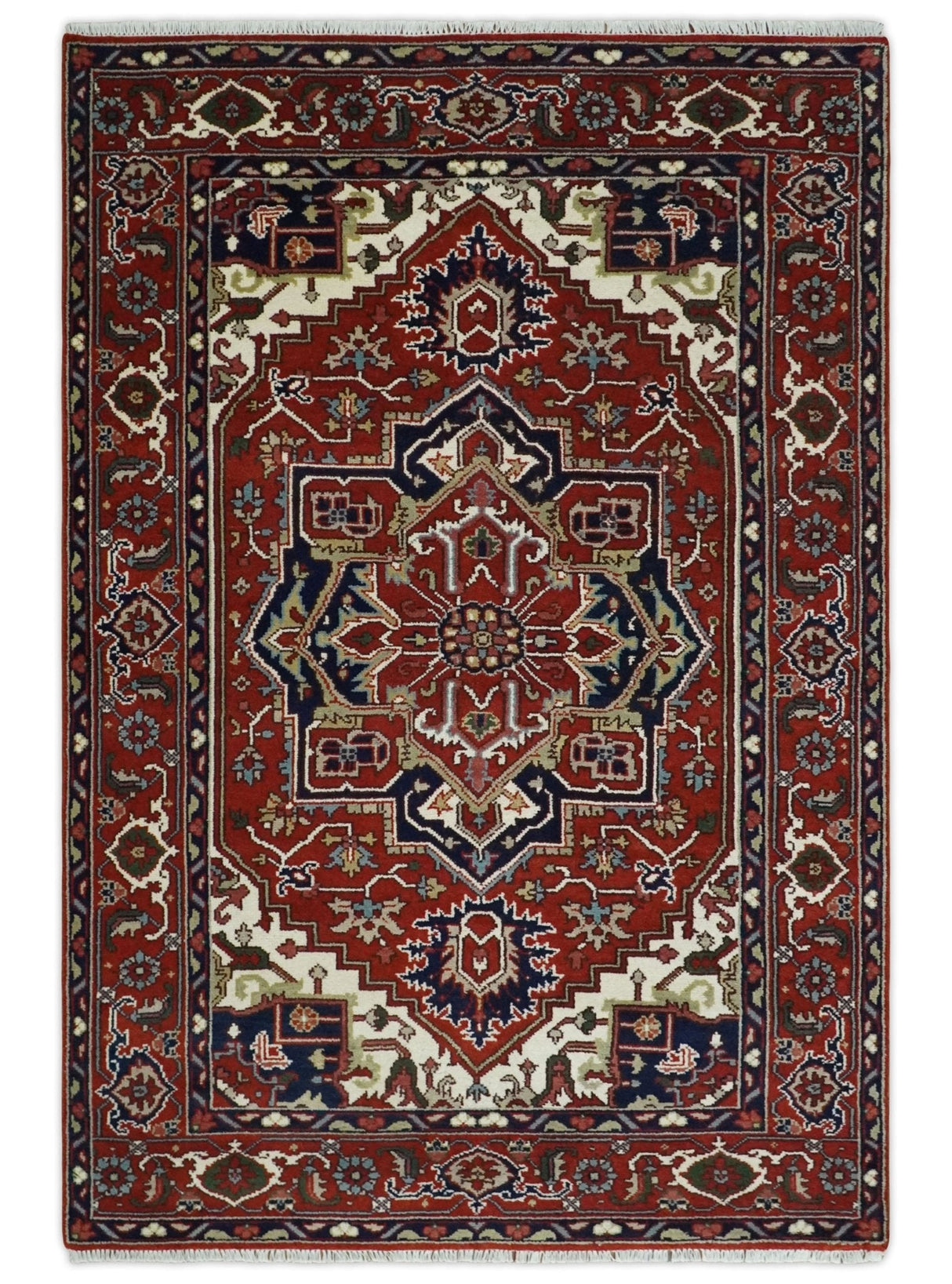 Custom Made Traditional Brown, Ivory and Blue Hand knotted Multi Size wool Area Rug